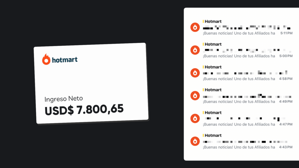 Hotmart - Ingreso Neto USD $7,800 y notificaciones de venta