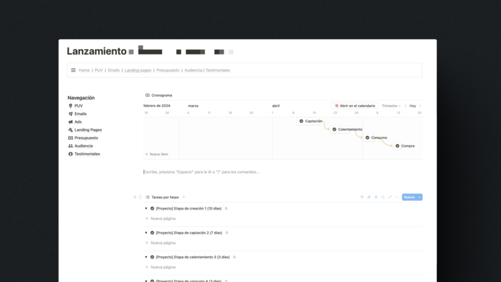 Monté todo mi proceso en Notion para cada lanzamiento