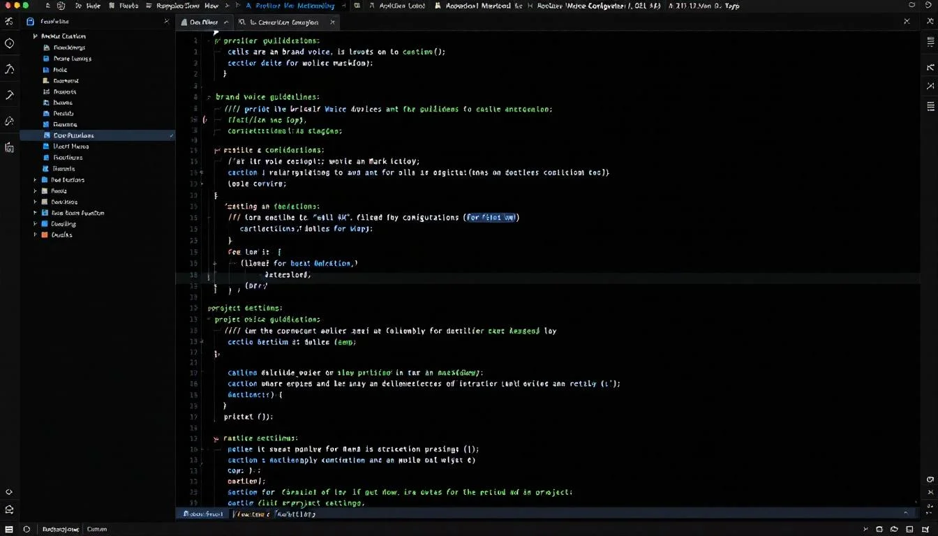 Archivo CLAUDE.md con secciones de Brand Voice y proyectos activos