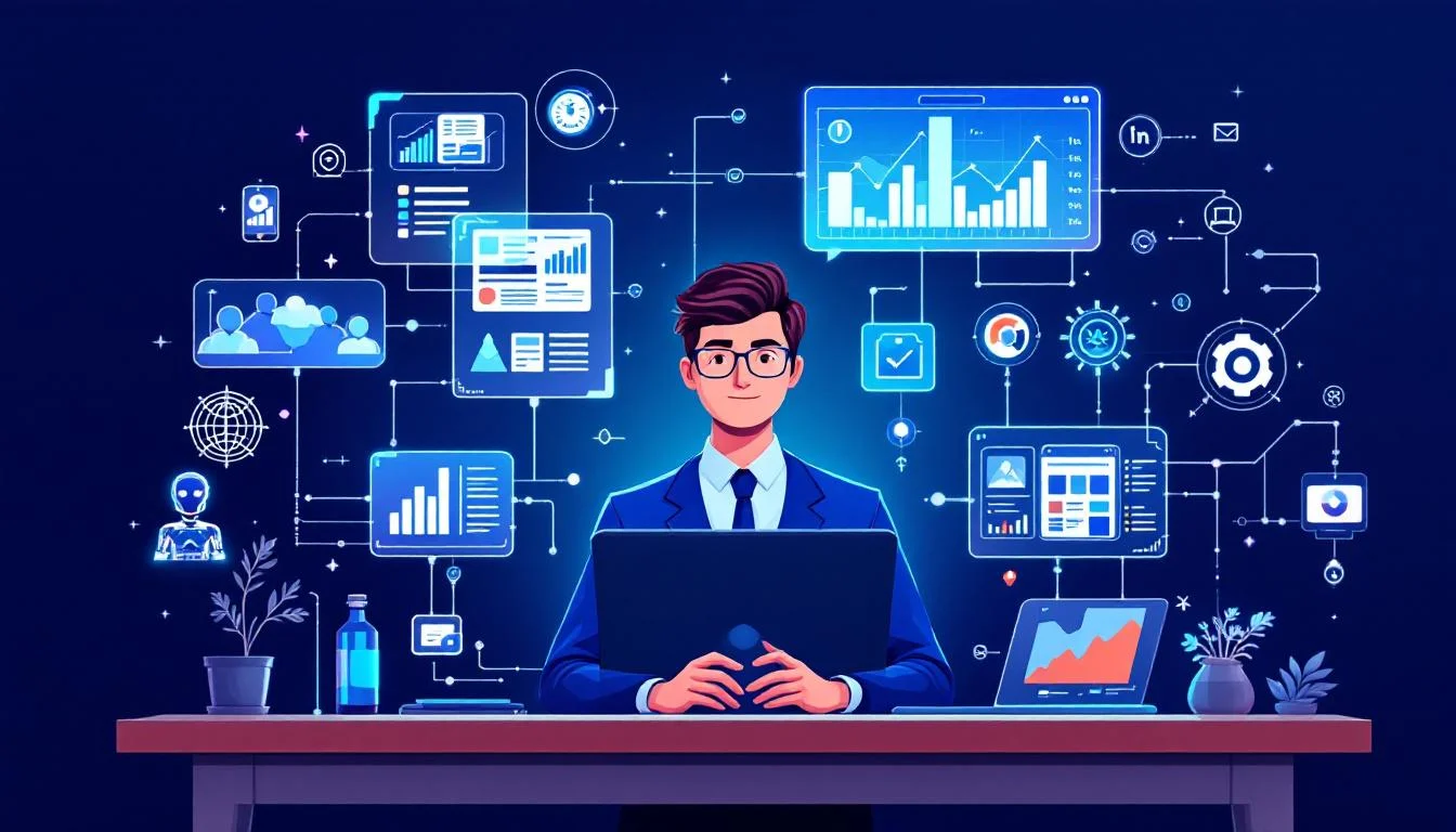 Marketer con múltiples agentes de IA trabajando en paralelo