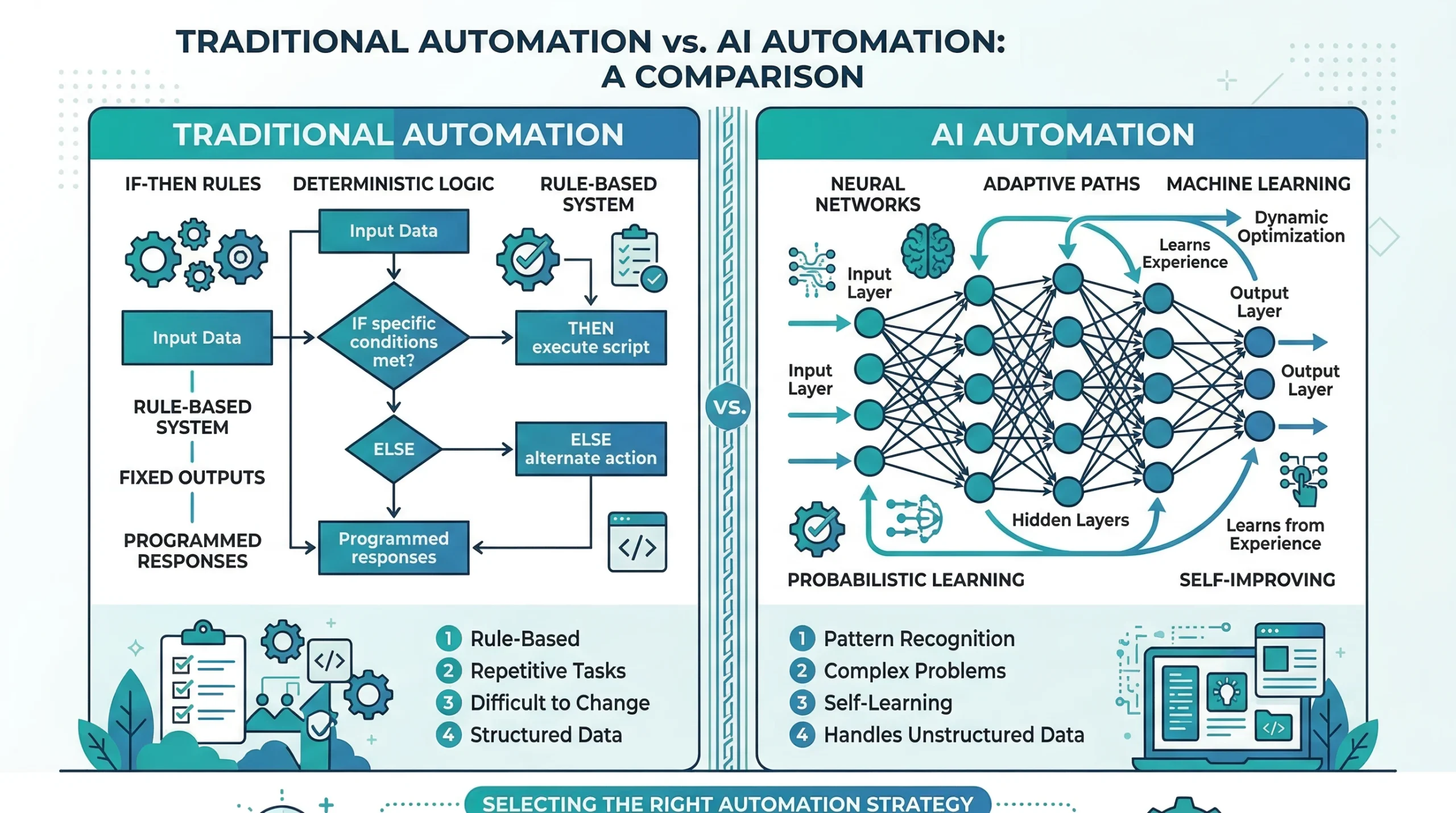Comparación entre automatización tradicional basada en reglas y automatización con inteligencia artificial