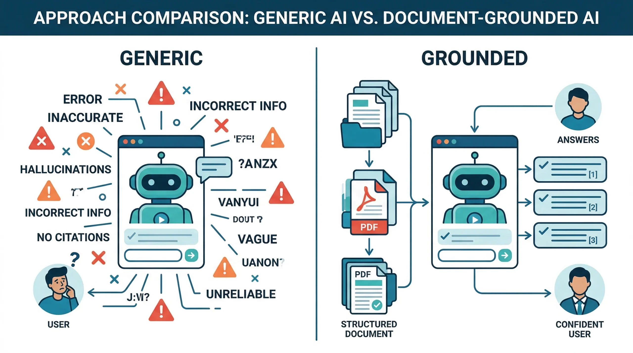 Chatbot genérico vs chatbot fundamentado en documentos