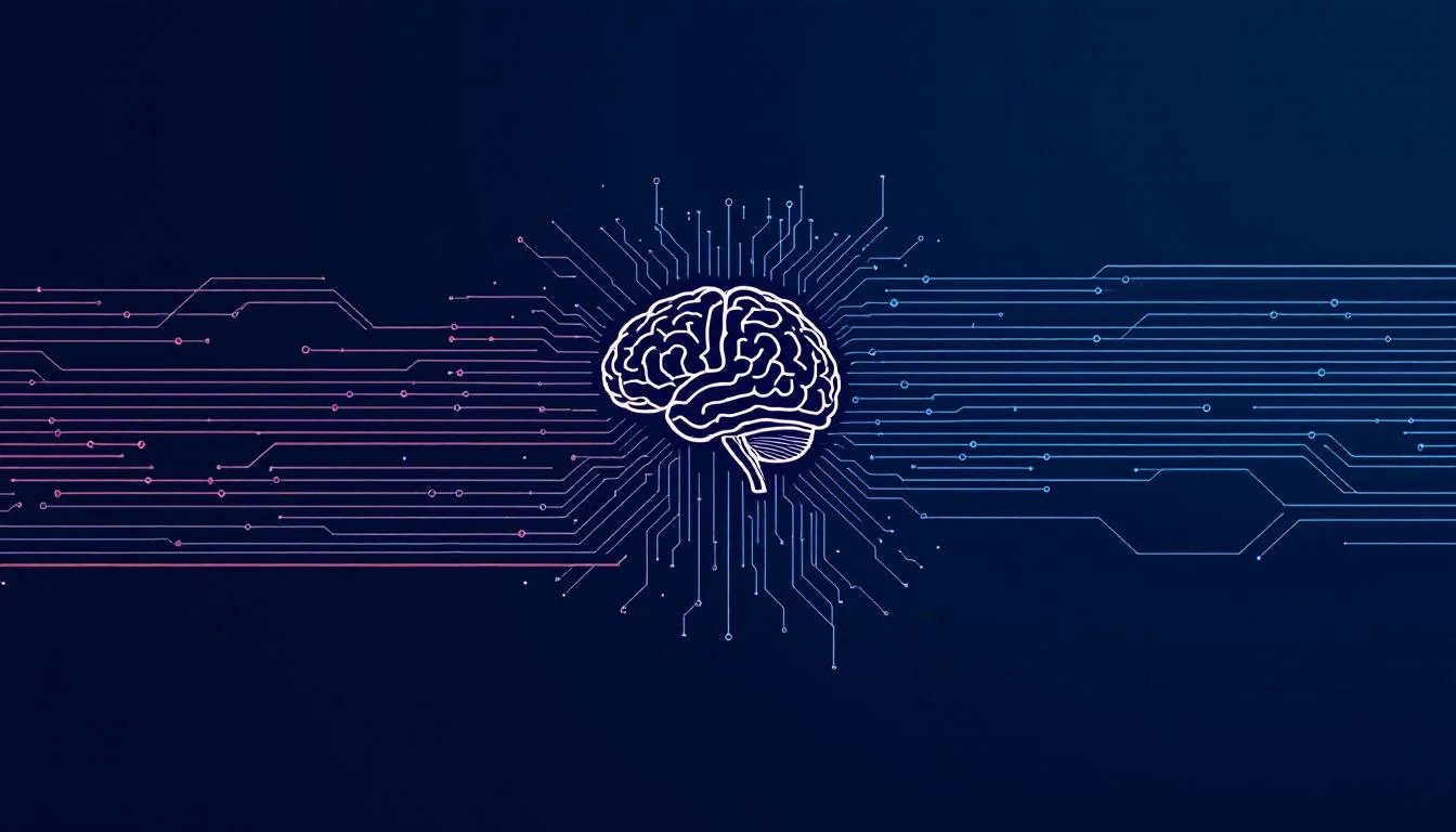 pantalla dividida, lado izquierdo texto genérico de IA gris y plano, lado derecho texto editado con personalidad en colores vivos, con un cerebro humano como filtro en el medio