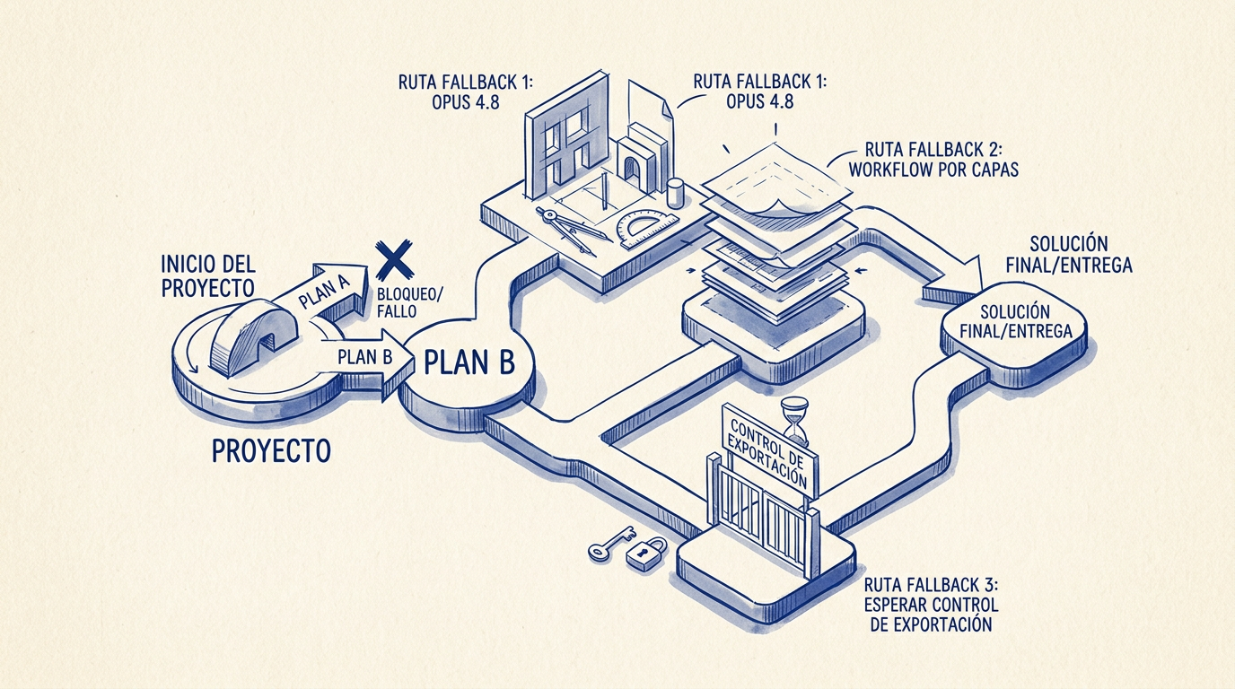ilustracion editorial plan B tres rutas de fallback