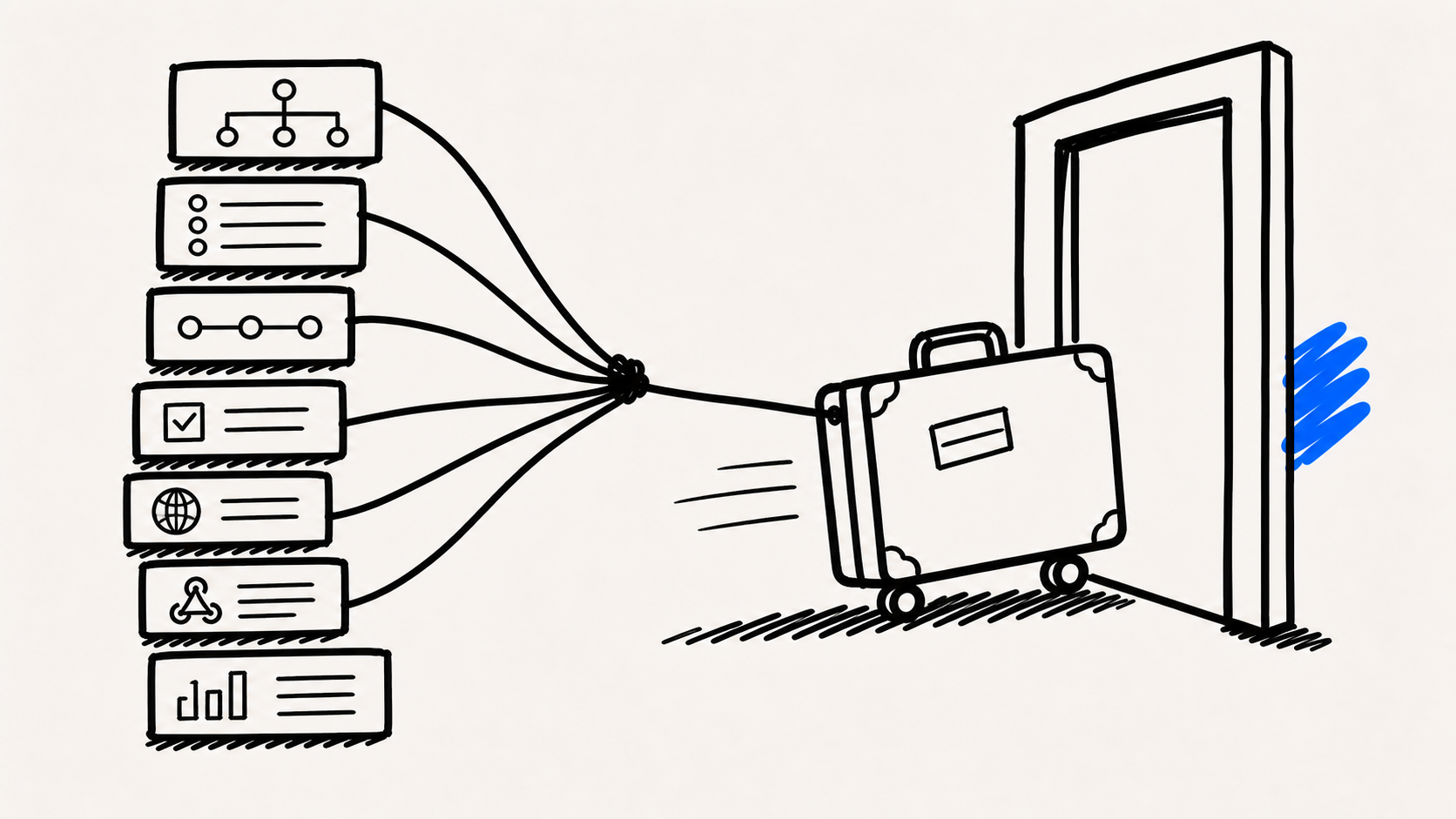 una maleta csv cruza una puerta pero quedan atras journeys templates consentimiento dns webhooks historial y reportes | fondo papel | acento #0061FE