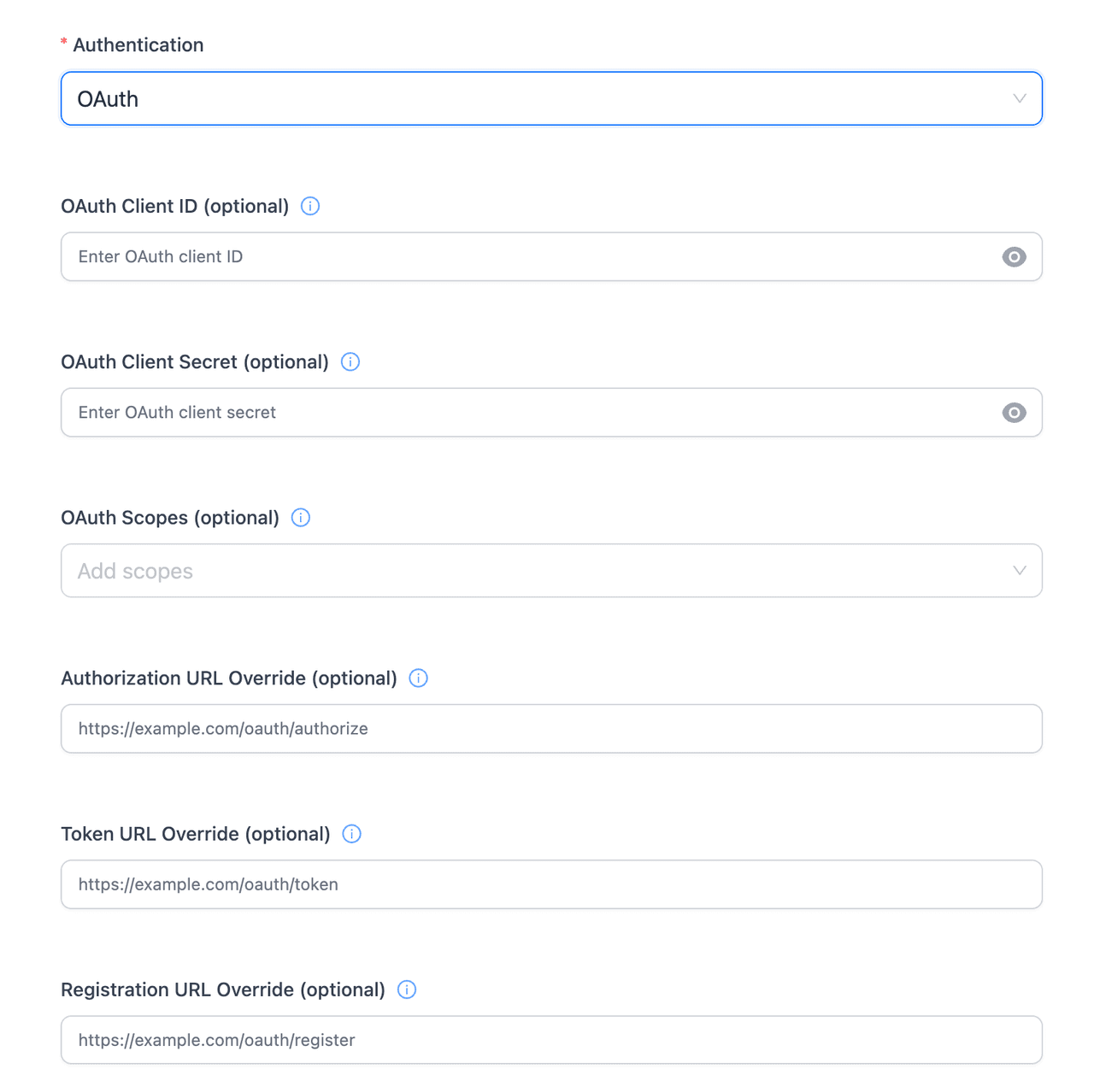 Formulario oficial de LiteLLM para configurar OAuth en un servidor MCP